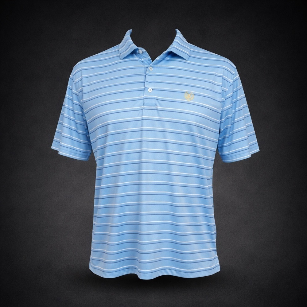 Greg Norman PlayDry Golf Polo Shirt Men’s XL Blue Striped Performance Shark Logo
